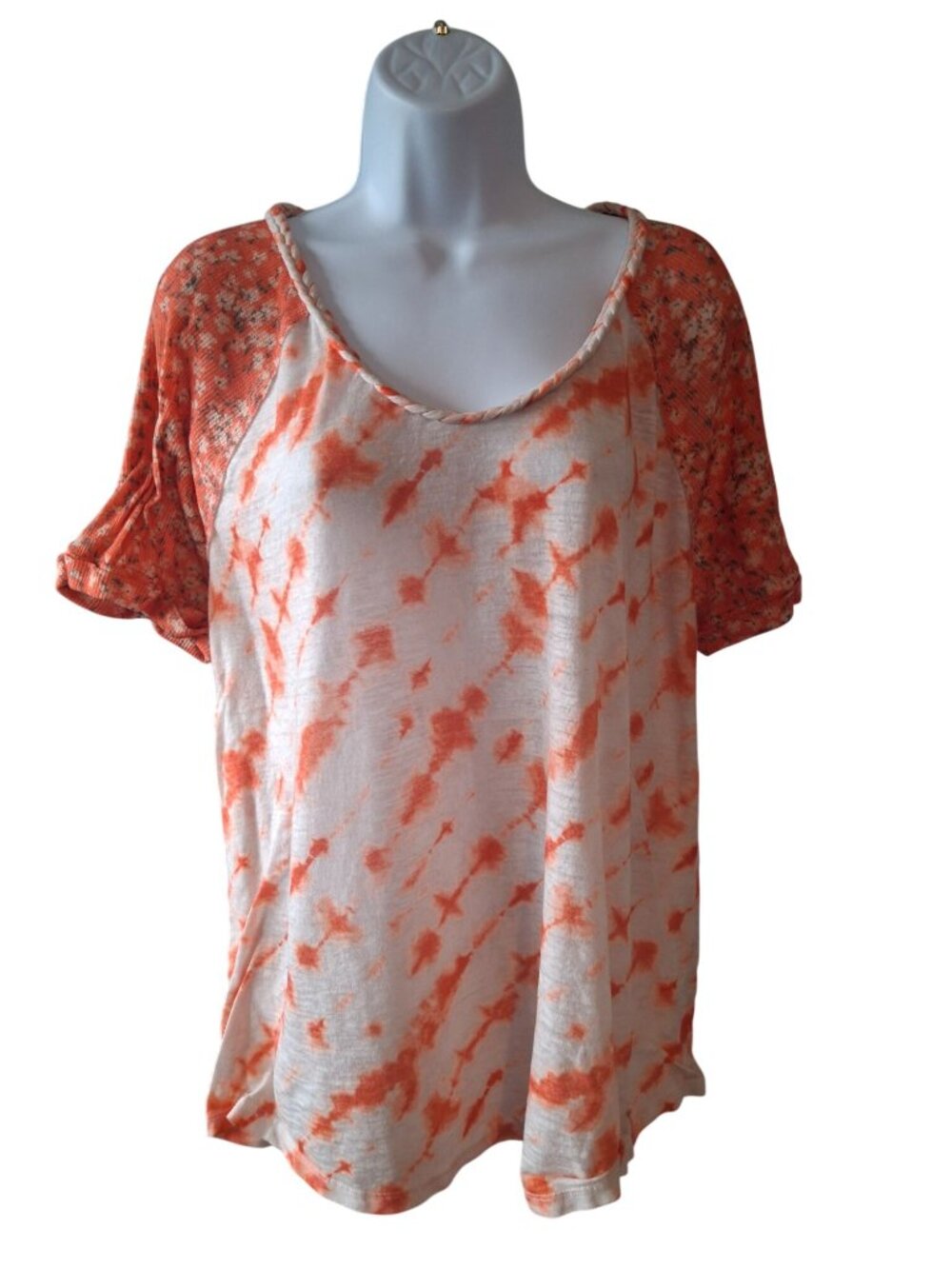 Cato Boho Peasant Top XL Orange Tie Dye  Cottagecore Festival Casual Tunic